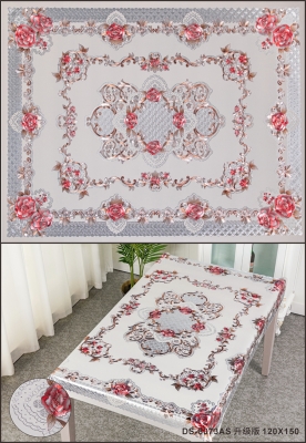 PVC embossed pattern tablecloth with fabric backing